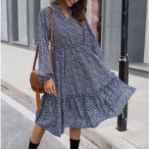 Elegant Blue Patterned Dress